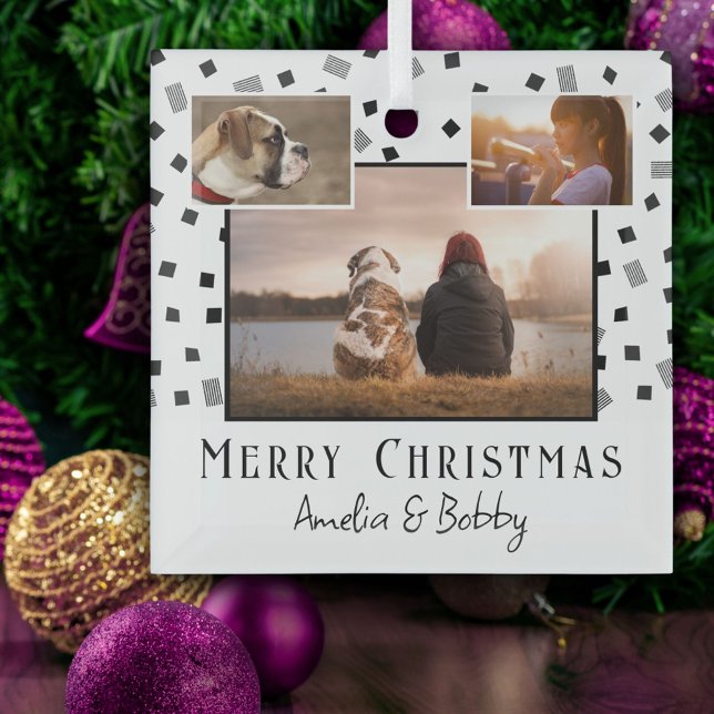 Ornement En Verre 3 Photo Collage moderne Noir blanc Noël (Créateur téléchargé)