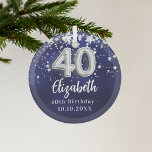 Ornement En Verre 40e anniversaire marine bleu argent étoiles<br><div class="desc">Une couleur bleu marine arrière - plan avec des étoiles faux argent. La couleur bleue est inégale. Ajouter votre nom,  texte/date</div>