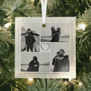 Ornement En Verre 4 Photo Collage Mariage Anniversaire Nom et date