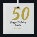 Ornement En Verre 50e anniversaire ajouter nom date année noire modè<br><div class="desc">conception modifiable</div>