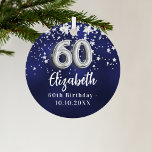 Ornement En Verre 60e anniversaire marine bleu argent étoiles<br><div class="desc">Une couleur bleu marine arrière - plan avec des étoiles faux argent. La couleur bleue est inégale. Ajouter votre nom,  texte/date</div>