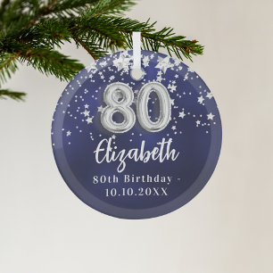Ornement En Verre 80e anniversaire marine bleu argent étoiles
