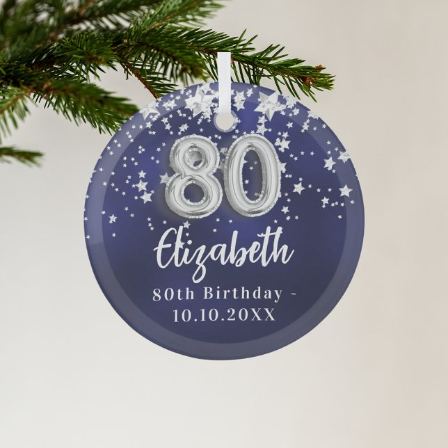 Ornement En Verre 80e anniversaire marine bleu argent étoiles (Créateur téléchargé)