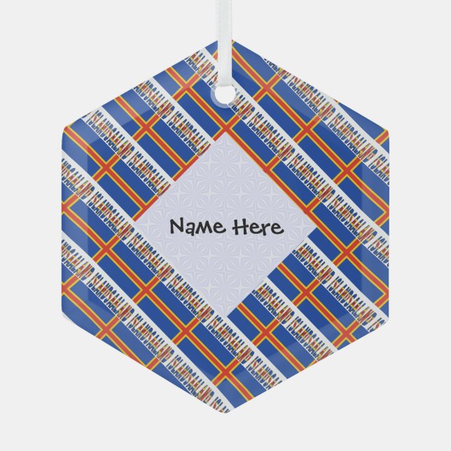 Ornement En Verre Aaland Îles Ålander Drapeau Carrelé Personnalisé (Recto)