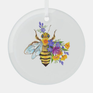 Ornement En Verre Abeille à fleurs avec plantes sauvages