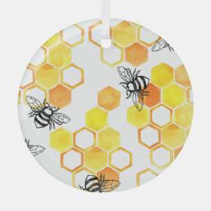 Ornement En Verre Abeilles de miel : Motif d'aquarelle jaune