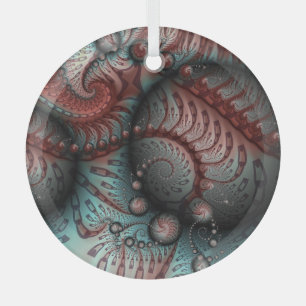 Ornement En Verre Abstrait Fantaisie Vive Art Fractal Brun Bleu