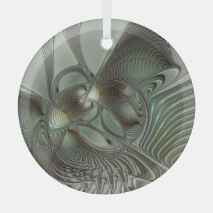 Ornement En Verre Abstrait Olive Sage Green Grey Fractal Art Imagina