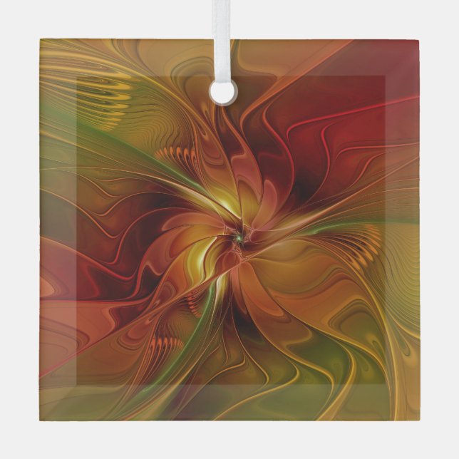 Ornement En Verre Abstrait Rouge Orange Brown Vert Fractal Art Flowe (Recto)