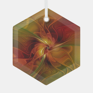 Ornement En Verre Abstrait Rouge Orange Brown Vert Fractal Art Flowe