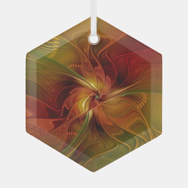 Ornement En Verre Abstrait Rouge Orange Brown Vert Fractal Art Flowe (Recto)