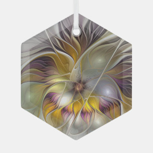 Ornement En Verre Abstraite Fleur colorée Moderne Hexagon fractal