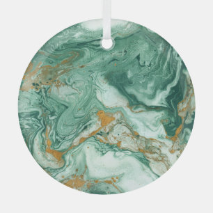 Ornement En Verre Acrylique vert doré : art de la texture marbré.