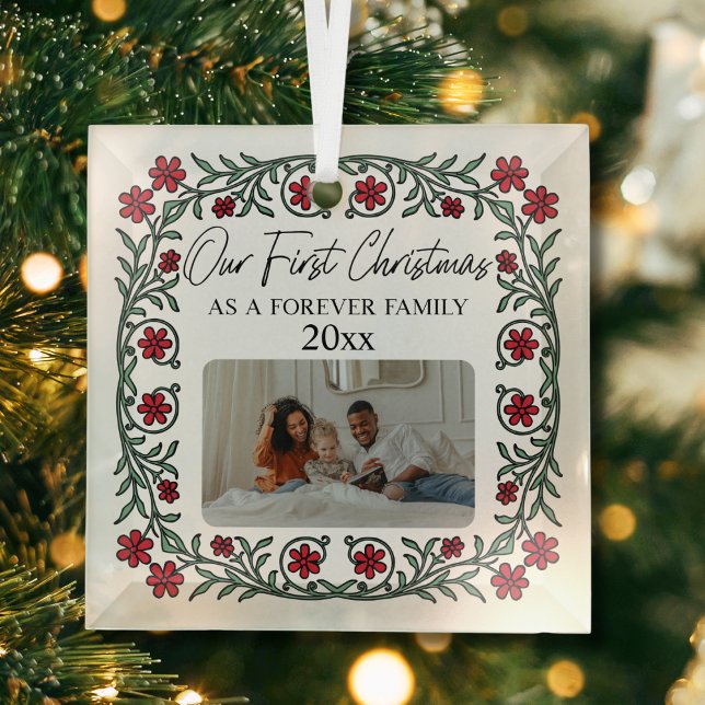 Ornement En Verre Adoption Notre Premier Noël En Famille Éternelle (Our first christmas as a forever family custom date picture adoption photo keepsake ornament gift)