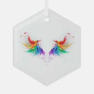 Ornement En Verre Ailes fluffy arc-en-ciel