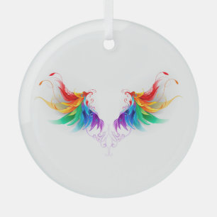 Ornement En Verre Ailes fluffy arc-en-ciel