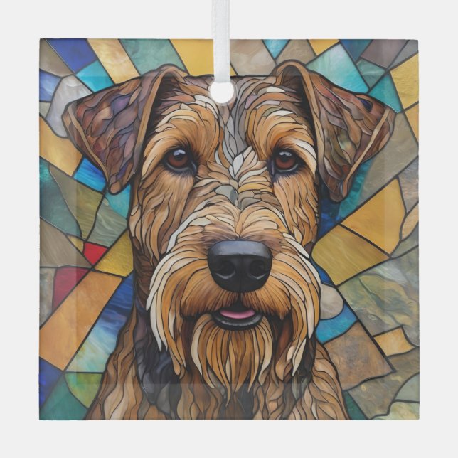 Ornement En Verre Airedale Chien "Verre Tiré" (Recto)