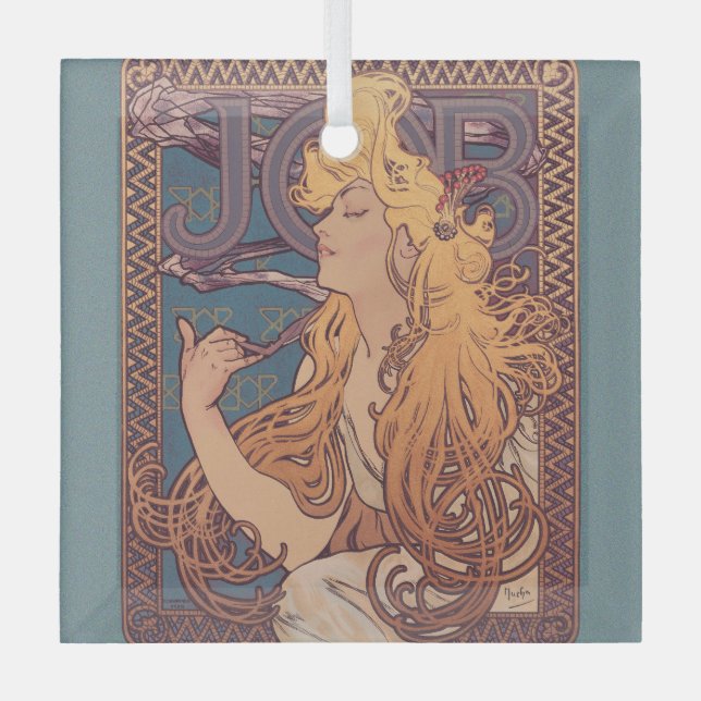 Ornement En Verre Alfonse Mucha Job Art Nouveau femme (Recto)
