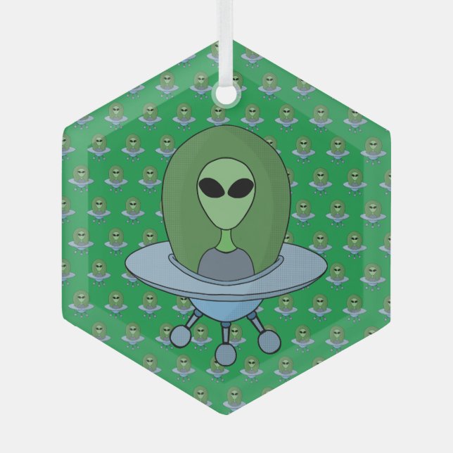 Ornement En Verre Alien dans son petit vaisseau spatial (Recto)