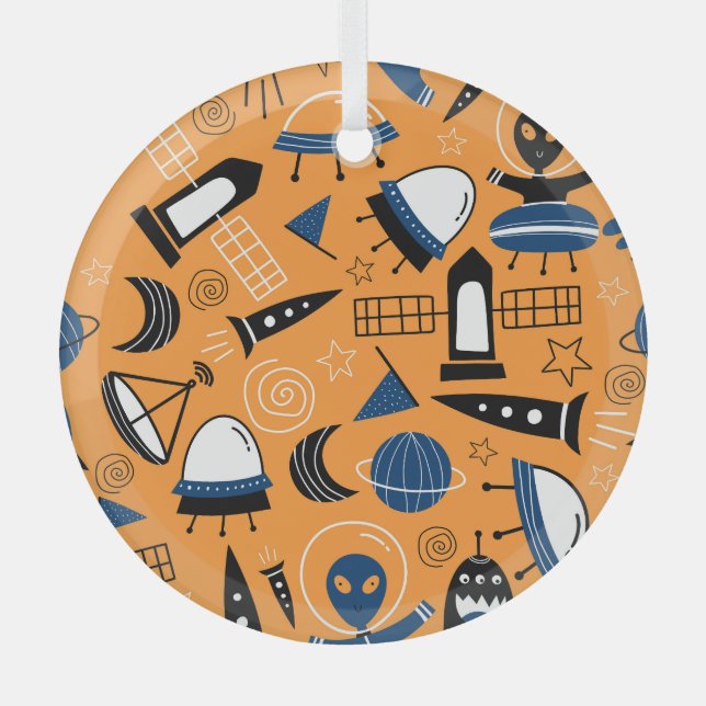 Ornement En Verre Alien OVNI, vaisseaux spatiaux, motif pour enfants (Recto)
