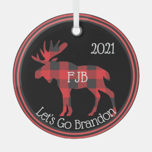 Ornement En Verre Allez Brandon FJB Buffalo Plaid Moose 2021