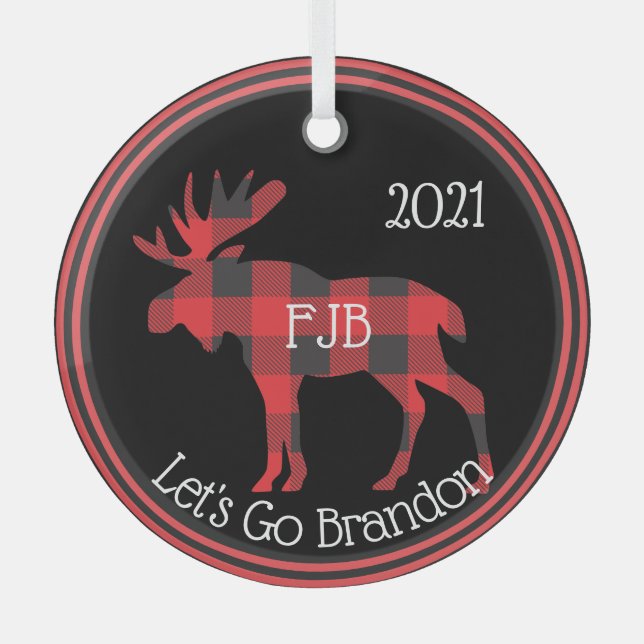 Ornement En Verre Allons-y Brandon FJB Buffalo Plaid Moose (Recto)