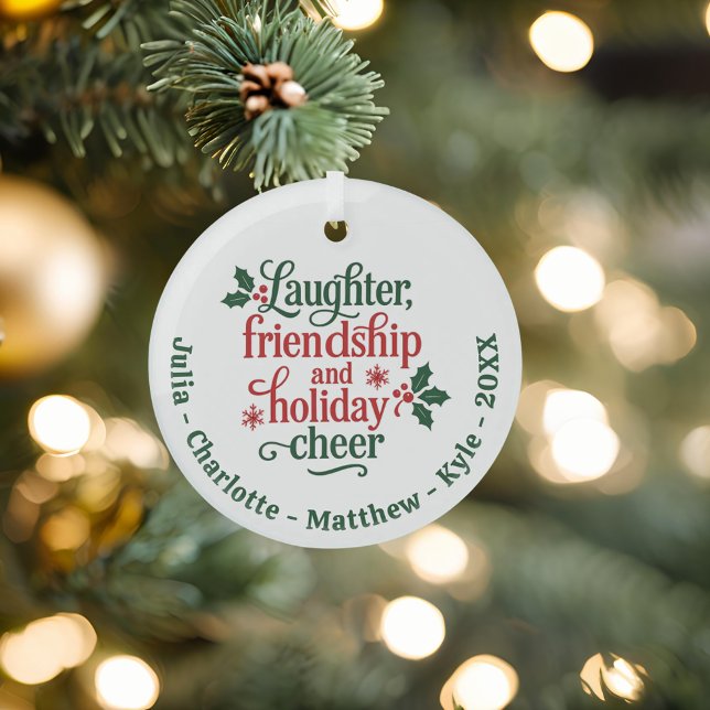 Ornement En Verre Amis rouge vert typographie Noël (Créateur téléchargé)