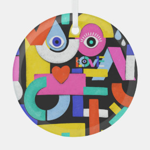 Ornement En Verre Amour Abstrait, yeux : motif coloré
