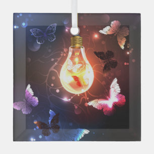 Ornement En Verre Ampoule lumineuse avec papillons nocturnes