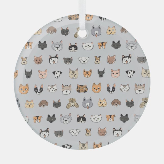 Ornement En Verre Amusement animal : Chiens de chats Doodle Mix (Recto)