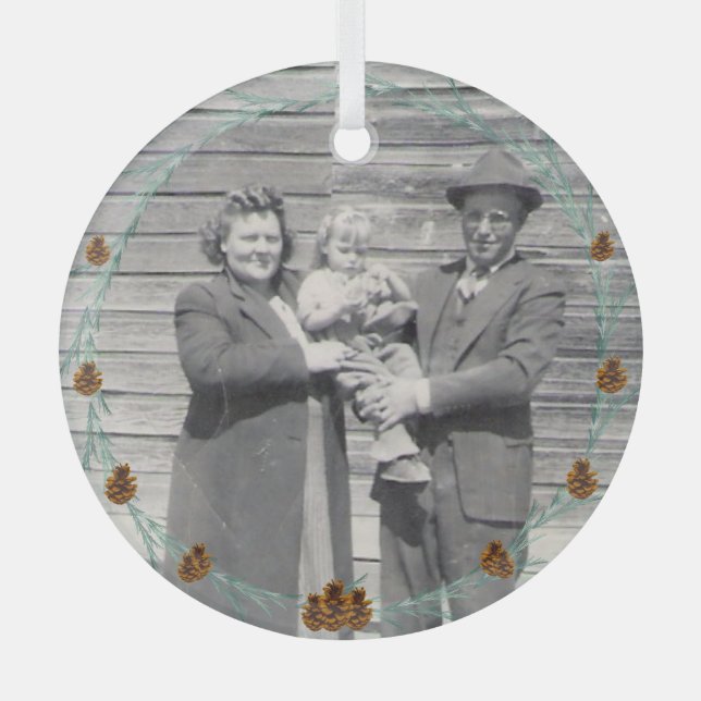 Ornement En Verre Ancêtres Famille Photo Pinecones et Boughs (Recto)