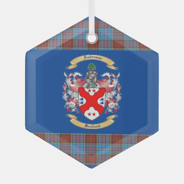 Ornement En Verre Anderson Crest avec Anderson Tartan. (Recto)