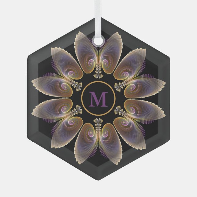 Ornement En Verre Ange Abstraite ailes Mandala Monogramme fractal (Recto)