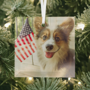 Ornement En Verre Animaux de bébés cutest   American Flag Corgi