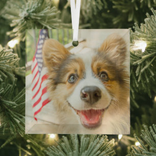 Ornement En Verre Animaux de bébés cutest Chiot de Corgi Patriotiq