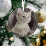 Ornement En Verre Animaux de compagnie personnalisés Mon premier ver<br><div class="desc">Commémorez un animal de compagnie 1er noël avec cette photo moderne et ornement de noël. Texte avec 'Mon premier Noël' et le nom de l'animal. Fait un merveilleux cadeau de gardien.</div>