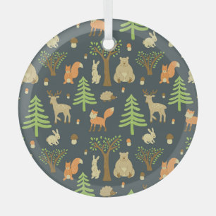 Ornement En Verre Animaux de forêt vintages, Motif pour enfants.