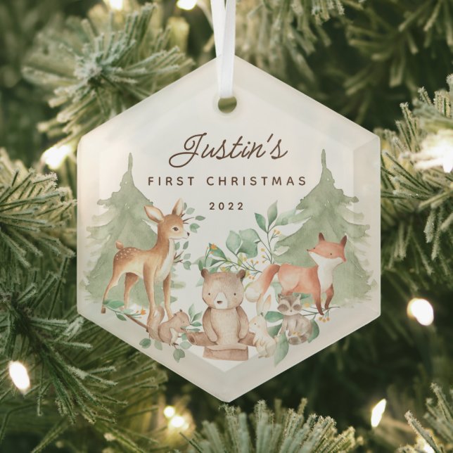 Ornement En Verre Animaux de la Forêt Premier Noël de Bébé (Insitu)