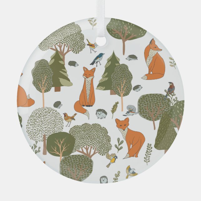 Ornement En Verre Animaux forestiers : renards, oiseaux motifs (Recto)