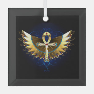 Ornement En Verre Ankh or avec ailes