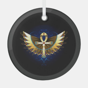 Ornement En Verre Ankh or avec ailes