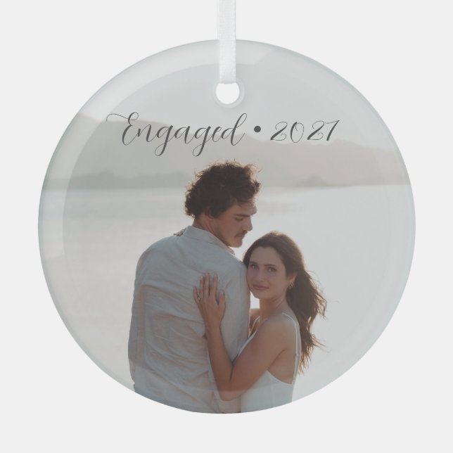 Ornement En Verre Année personnalisée Couple engagé Script de Noël (Recto)