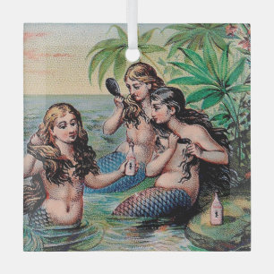 Ornement En Verre Antique Victoriens Sirènes Trésor Navire Vintage