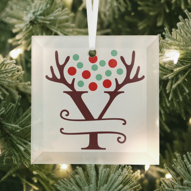 Ornement En Verre Antlers de rennes personnalisés Nom "Y" (Insitu)