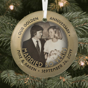 Ornement En Verre Any Text 1 Photo Golden 50th Mariage Anniversary