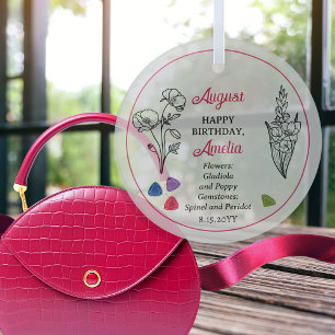 Ornement En Verre Août Gladiola et Poppy Anniversaire Keepsaké