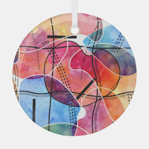 Ornement En Verre Aquarelle Abstraite Motif noir blanc
