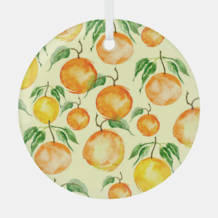 Ornement En Verre Aquarelle agrumes, motif tropical.