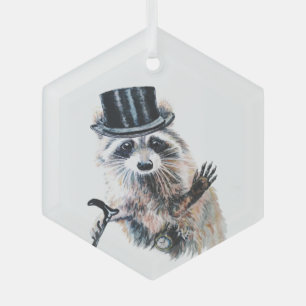 Ornement En Verre Aquarelle amusante habillée Raccoon