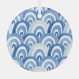 Ornement En Verre Aquarelle bleue : Vagues de mer Abstraites